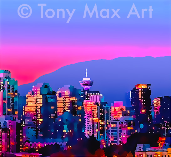 "Vancouver Twilight 1 &ndash; Overview"- Vancouver art by artist Tony Max