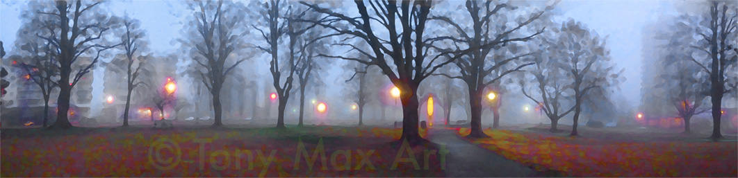 "Victoria Park Fog Shroud" – Vancouver paintings by artist Tony Max.