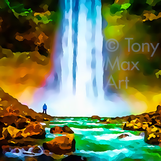 "BC Waterfall 1" – British Columbia paintings by artist painter Tony Max