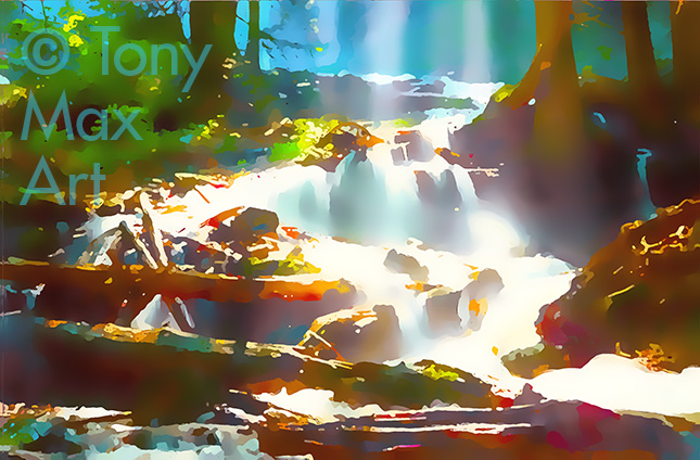 "Waterfall 3" – Wilderness art by painter artist Tony Max