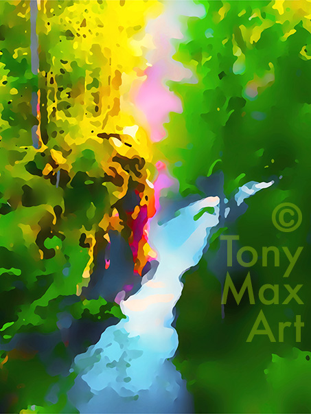 "Waterfall 6 – Vertical" –  British Columbia art prints by artist Tony Max
