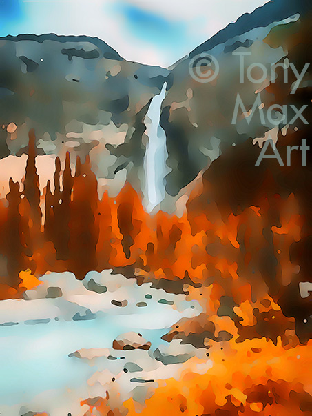 "Waterfall 7e" – British Columbia landscape painting by artist Tony Max