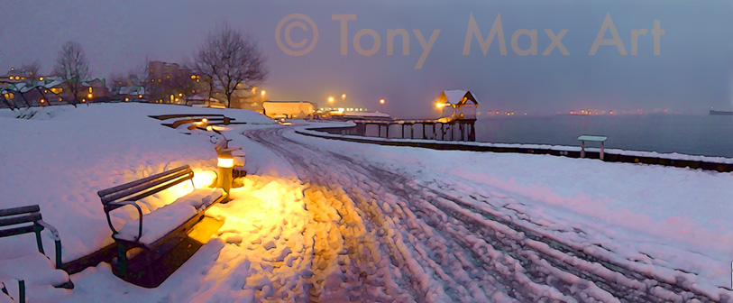 Waterfront Park – Snowy Twilight – Vancouver art by artist Tony Max