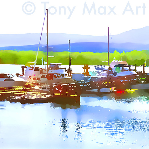 "West Coast Harbour – Square" – British Columbia paintings by artist Tony Max