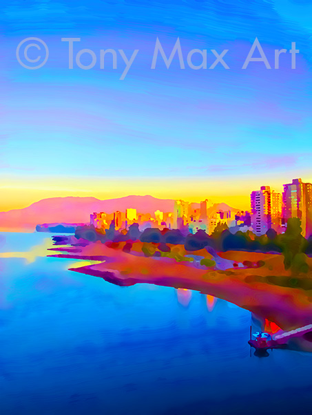 "West End – Colorful Dawn"  - Vancouver paintings by artist Tony Max