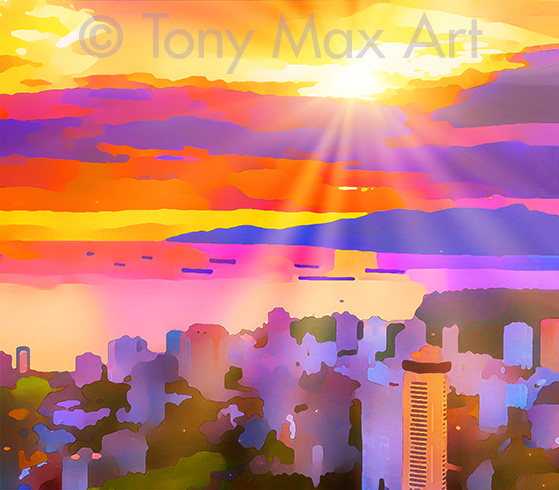 "West End Evening – Horizontal" - Vancouver art prints by artist Tony Max
