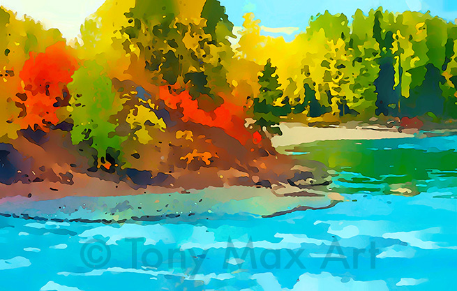 "Wild River 3" – contemporary Canadian landscape paintings by artist Tony Max