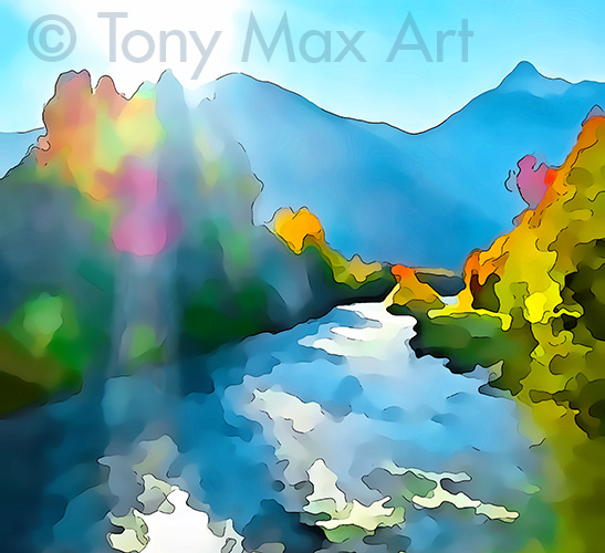 "Wild Western River – Horizontal" – art of British Columbia by Canada's best fine artist: Tony Max