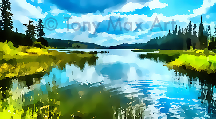"Wilderness Lake 3" – landscape art prints by artist Tony Max
