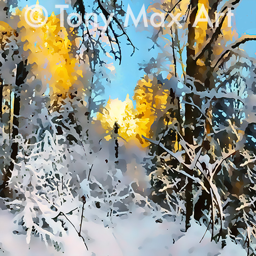 "Winter Landscape 3 – Square" – Canadian landscape paintings by painter Tony Max