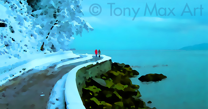 "Wintry Walk – Panorama" - B. C. art by painter Tony Max