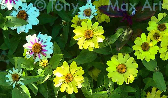 Yellow, Green and White Flowers - Botanical art prints by Tony Max
