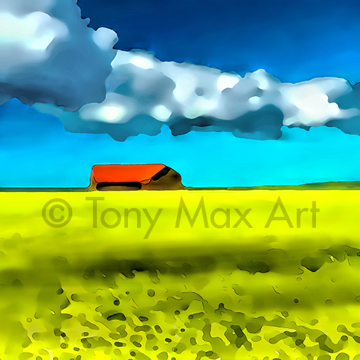 "Yellow Field With Red Roof Barn " – Canadian landscape paintings by painter Tony Max