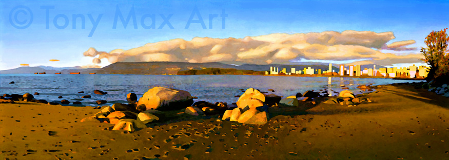 Pacific Panorama - from Kitsilano Beach -  Vancouver Art Print by  Canadian Artist Tony Max