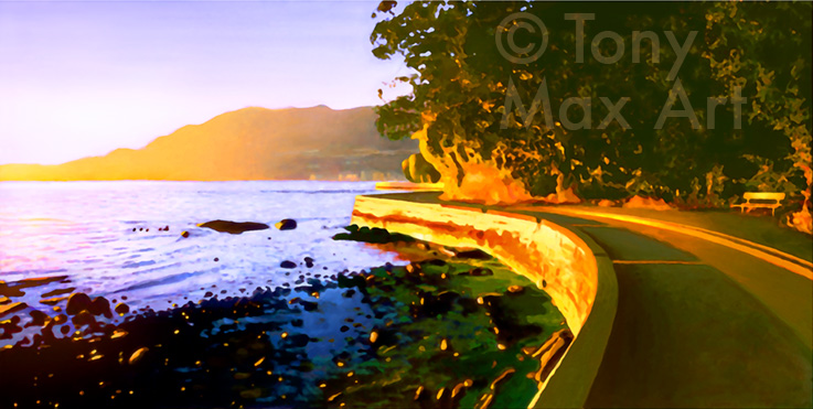 Seawall Sunset  -  Stanley Park - Vancouver Art Prints by Canadian Artist Tony Max