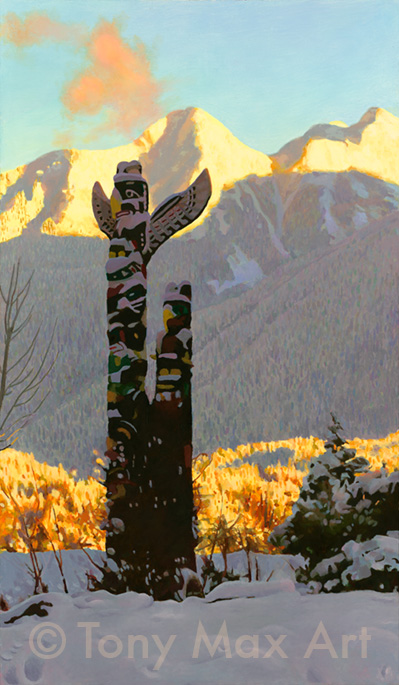 Totem Poles After Snowstorm -  Stanley Park - Vancouver Art Prints by renowned Canadian Artist Tony Max